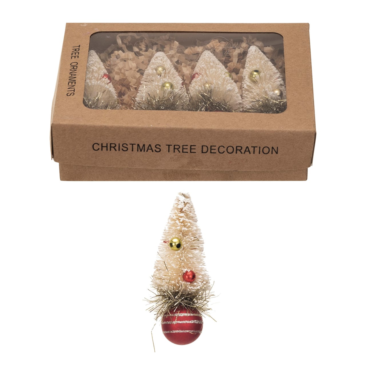 Hello Honey® 4 Pack 3.5" Red & Cream Sisal Bottle Brush Tree Ornaments